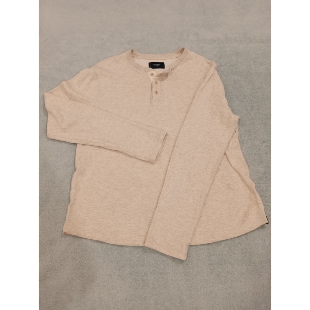 Mens Lucky Brand 3 Button Pullover Sweater White Cream Large